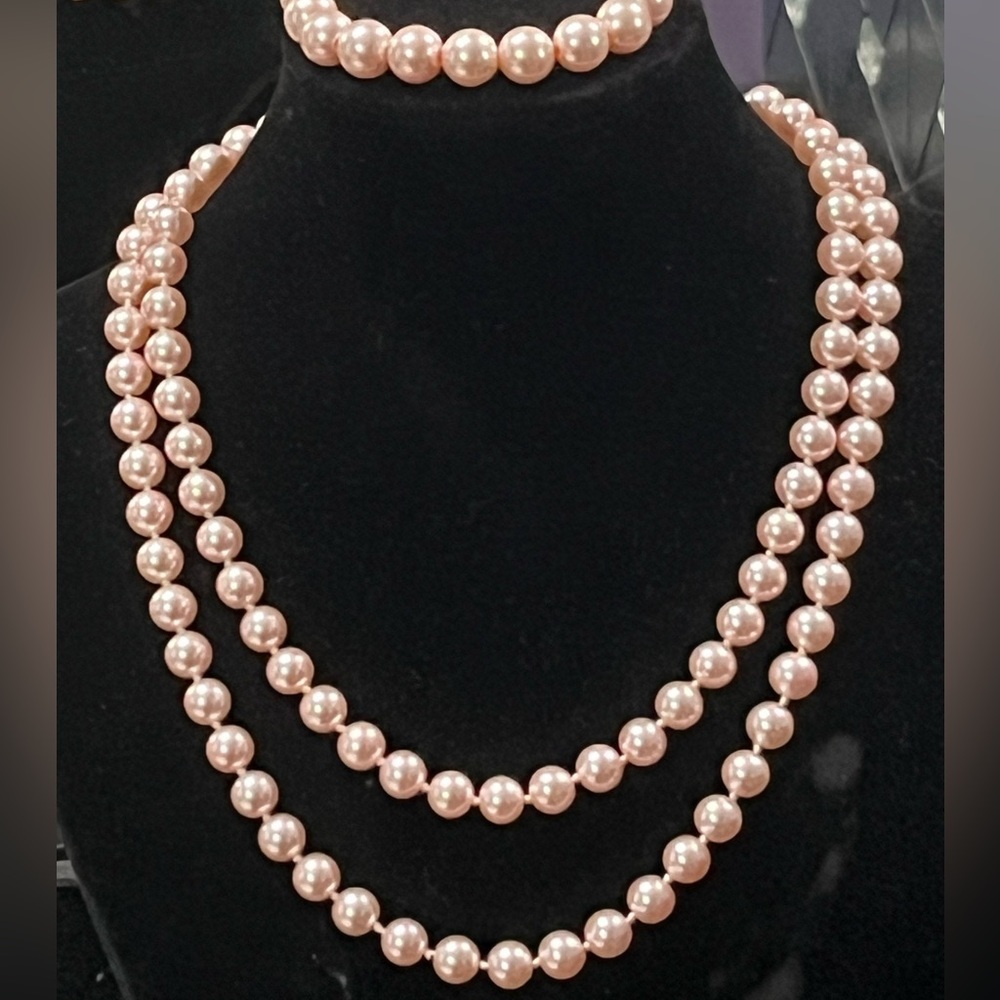 Pink Simulated pearl necklace bracelet set vintage ladies, jewelry statement QVC - Picture 2 of 4